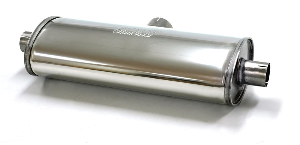Jetex Custom Oval Rear Exhaust Silencer Box - Twin Round Tailpipes 2.50"/63.50mm 2.00"/50.80mm (x2) H=140.00mm W=220.00mm L=500.00mm 12.10L Stainless Steel